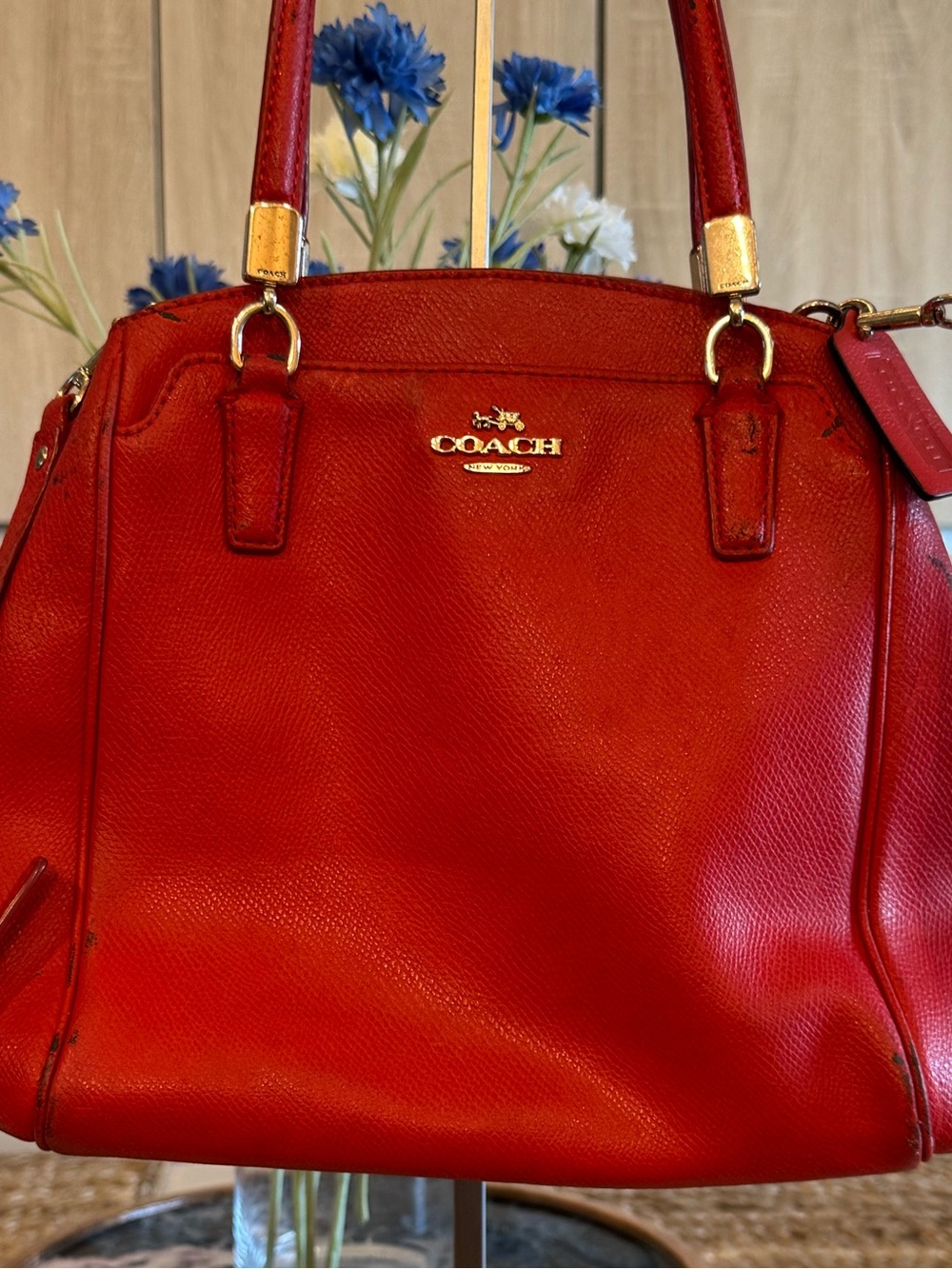 Coach Minetta Leather Crossbody Satchel Tote Bag-HARD TO FIND Cardinal Red! - Picture 2 of 16